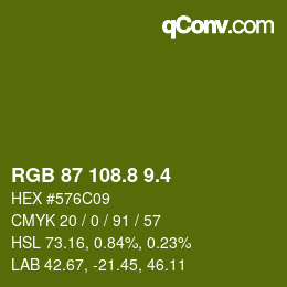 カラーコード: RGB 87 108.8 9.4 | qconv.com