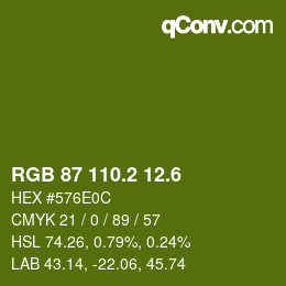 カラーコード: RGB 87 110.2 12.6 | qconv.com