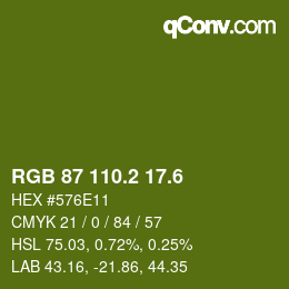 カラーコード: RGB 87 110.2 17.6 | qconv.com