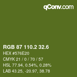 カラーコード: RGB 87 110.2 32.6 | qconv.com
