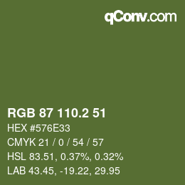 カラーコード: RGB 87 110.2 51 | qconv.com
