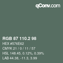 カラーコード: RGB 87 110.2 98 | qconv.com