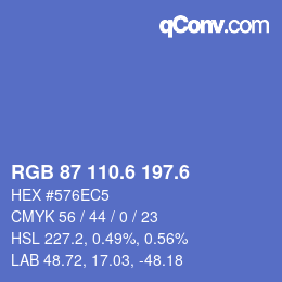 カラーコード: RGB 87 110.6 197.6 | qconv.com