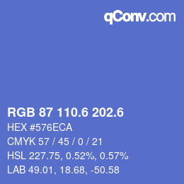 カラーコード: RGB 87 110.6 202.6 | qconv.com