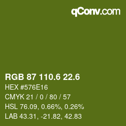 カラーコード: RGB 87 110.6 22.6 | qconv.com