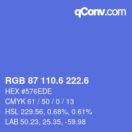 カラーコード: RGB 87 110.6 222.6 | qconv.com