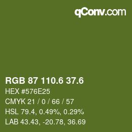 カラーコード: RGB 87 110.6 37.6 | qconv.com