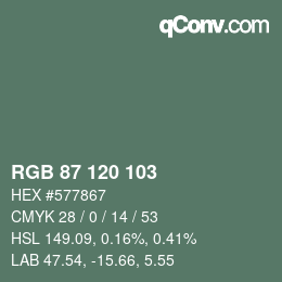 カラーコード: RGB 87 120 103 | qconv.com