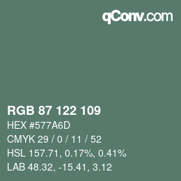 Farbcode: RGB 87 122 109 | qconv.com