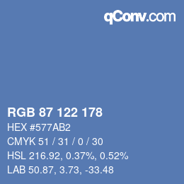 颜色代码: RGB 87 122 178 | qconv.com