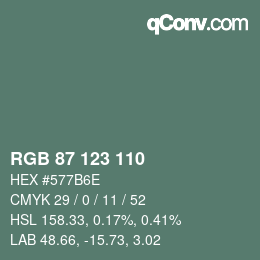 颜色代码: RGB 87 123 110 | qconv.com