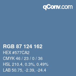 Color code: RGB 87 124 162 | qconv.com