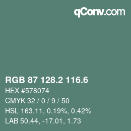 カラーコード: RGB 87 128.2 116.6 | qconv.com