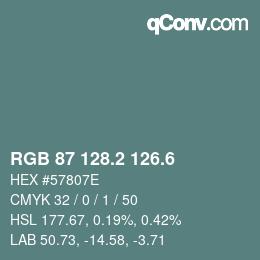 カラーコード: RGB 87 128.2 126.6 | qconv.com