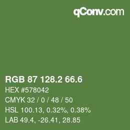 カラーコード: RGB 87 128.2 66.6 | qconv.com