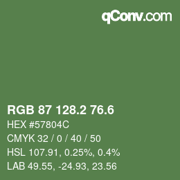 カラーコード: RGB 87 128.2 76.6 | qconv.com