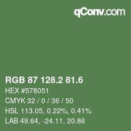 カラーコード: RGB 87 128.2 81.6 | qconv.com