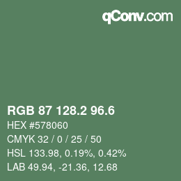 カラーコード: RGB 87 128.2 96.6 | qconv.com