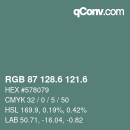カラーコード: RGB 87 128.6 121.6 | qconv.com