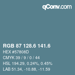 カラーコード: RGB 87 128.6 141.6 | qconv.com