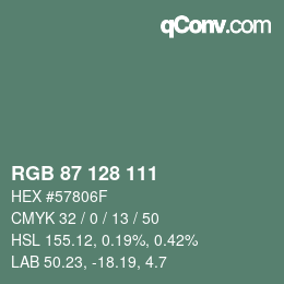 颜色代码: RGB 87 128 111 | qconv.com