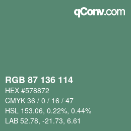 Color code: RGB 87 136 114 | qconv.com