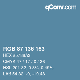 Color code: RGB 87 136 163 | qconv.com
