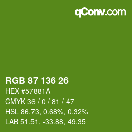 Color code: RGB 87 136 26 | qconv.com