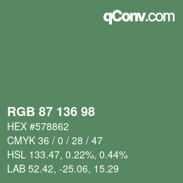 Color code: RGB 87 136 98 | qconv.com