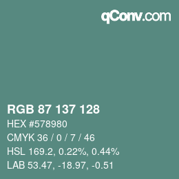 颜色代码: RGB 87 137 128 | qconv.com