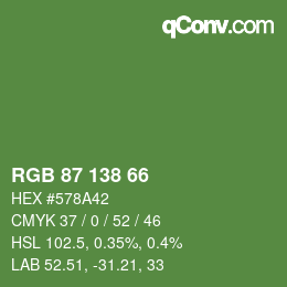 颜色代码: RGB 87 138 66 | qconv.com