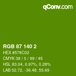 カラーコード: RGB 87 140 2 | qconv.com