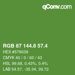 カラーコード: RGB 87 144.8 57.4 | qconv.com