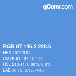 カラーコード: RGB 87 146.2 220.6 | qconv.com
