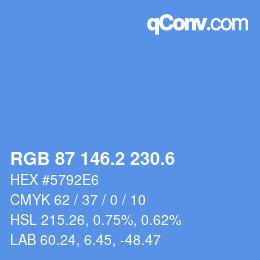 カラーコード: RGB 87 146.2 230.6 | qconv.com