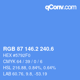カラーコード: RGB 87 146.2 240.6 | qconv.com
