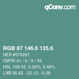 カラーコード: RGB 87 146.6 135.6 | qconv.com