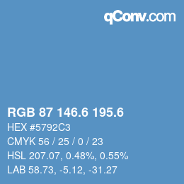 カラーコード: RGB 87 146.6 195.6 | qconv.com