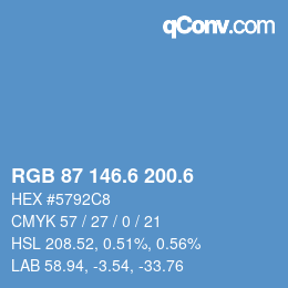 カラーコード: RGB 87 146.6 200.6 | qconv.com