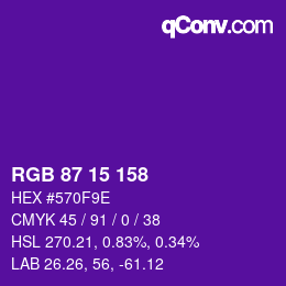 Color code: RGB 87 15 158 | qconv.com