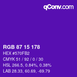 Color code: RGB 87 15 178 | qconv.com