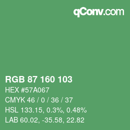 Color code: RGB 87 160 103 | qconv.com