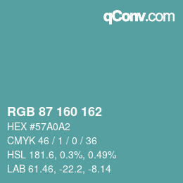 Color code: RGB 87 160 162 | qconv.com