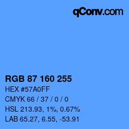 颜色代码: RGB 87 160 255 | qconv.com