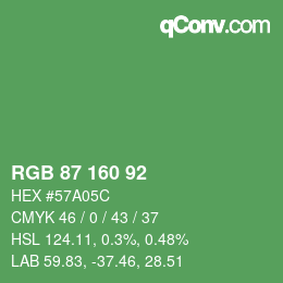 颜色代码: RGB 87 160 92 | qconv.com