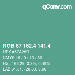 カラーコード: RGB 87 162.4 141.4 | qconv.com