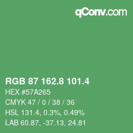カラーコード: RGB 87 162.8 101.4 | qconv.com