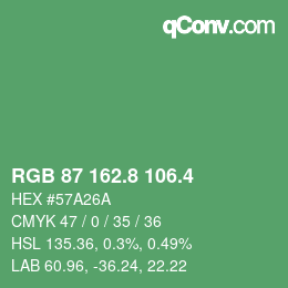 カラーコード: RGB 87 162.8 106.4 | qconv.com