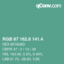 カラーコード: RGB 87 162.8 141.4 | qconv.com