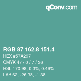カラーコード: RGB 87 162.8 151.4 | qconv.com